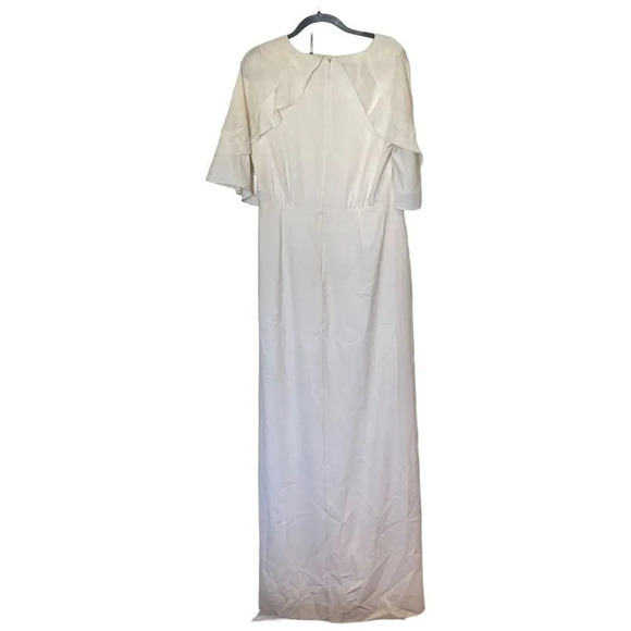 NWT Halston Women's White V Neck Flutter Short Sleeve Maxi Long Dress Size 12 - Picture 2 of 10